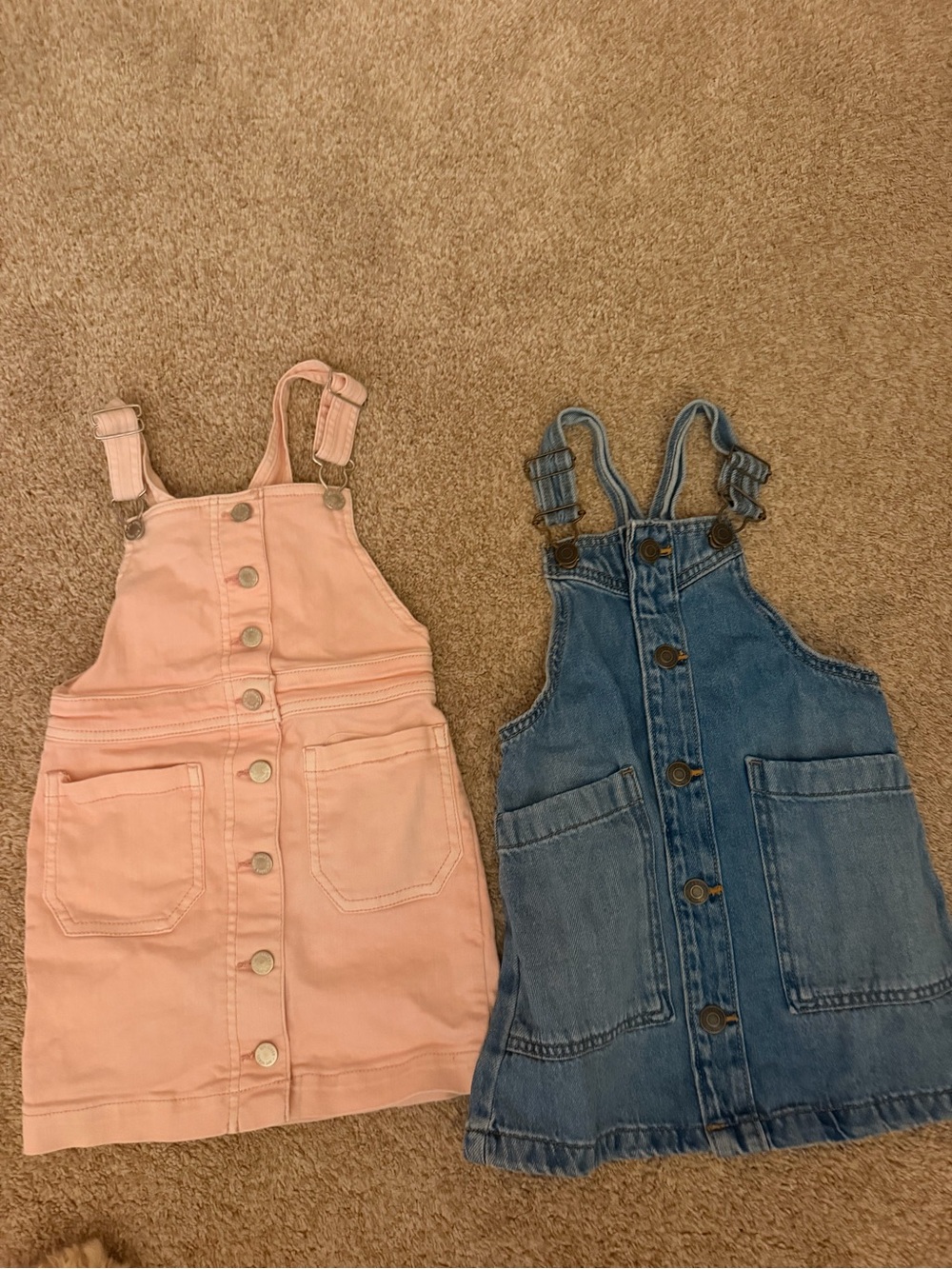 LC Lauren Conrad Blur & art pink Denim Button-Front Overall Dresses